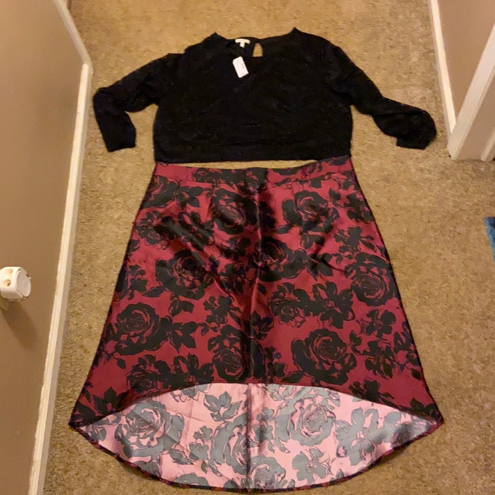 2 piece crop top and high low skirt